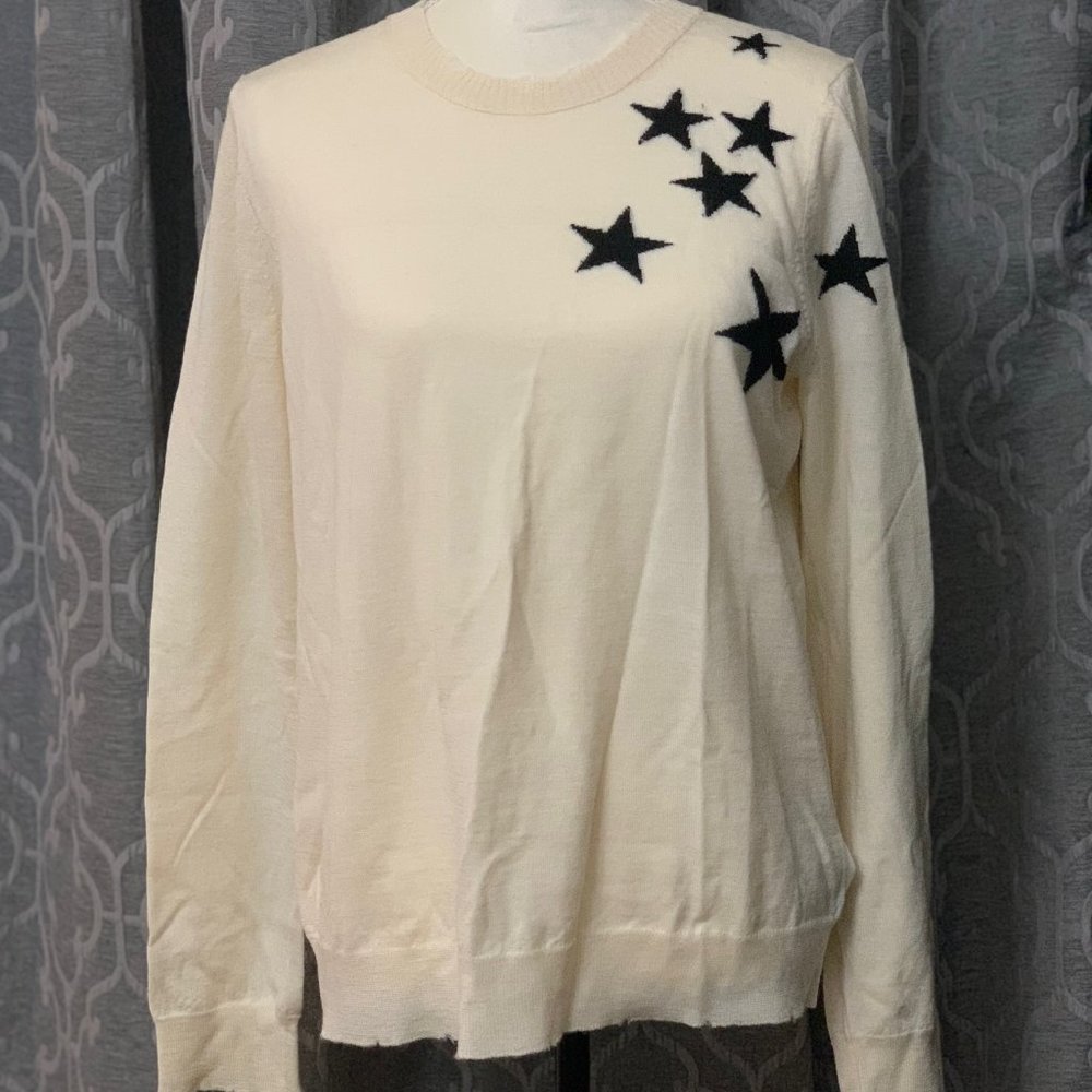 NWT Zadig and Voltaire Creme Wool Sweater with black stars, Sz S